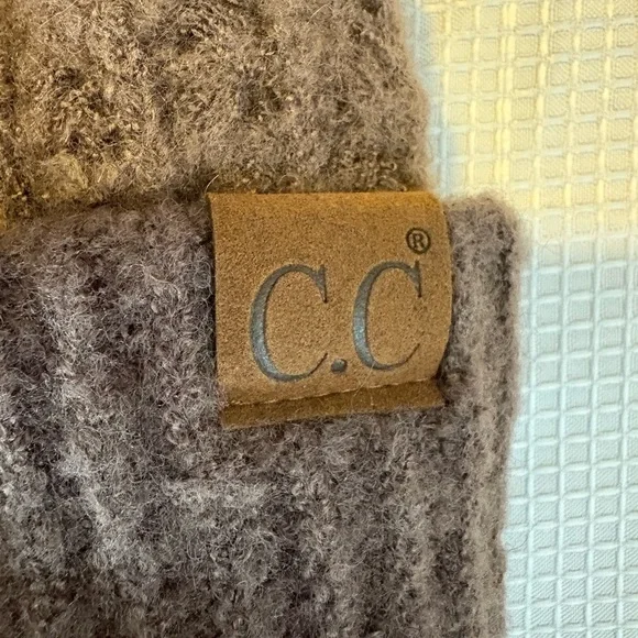C.C Brown Knit Beanie with Faux Fur Pom - Picture 5 of 14